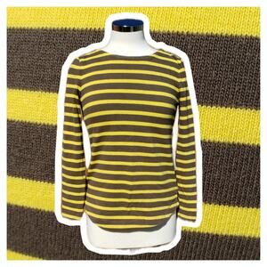 Talbots Women's  OLIVE GREEN &  MUSTARD Striped Zip-shoulders Tee Size XS